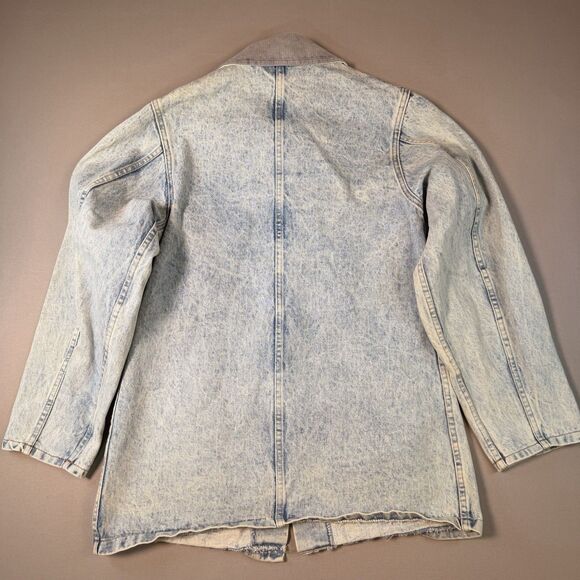 VTG Dickies Sm Jean Jacket Distressed Light Wash Nice Patina Corduroy Collar USA - Picture 2 of 10